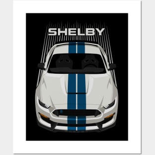 Ford Mustang Shelby GT350 2015 - 2020 - Heritage Edition - Wimbledon White - Guardsman Blue Stripe Posters and Art